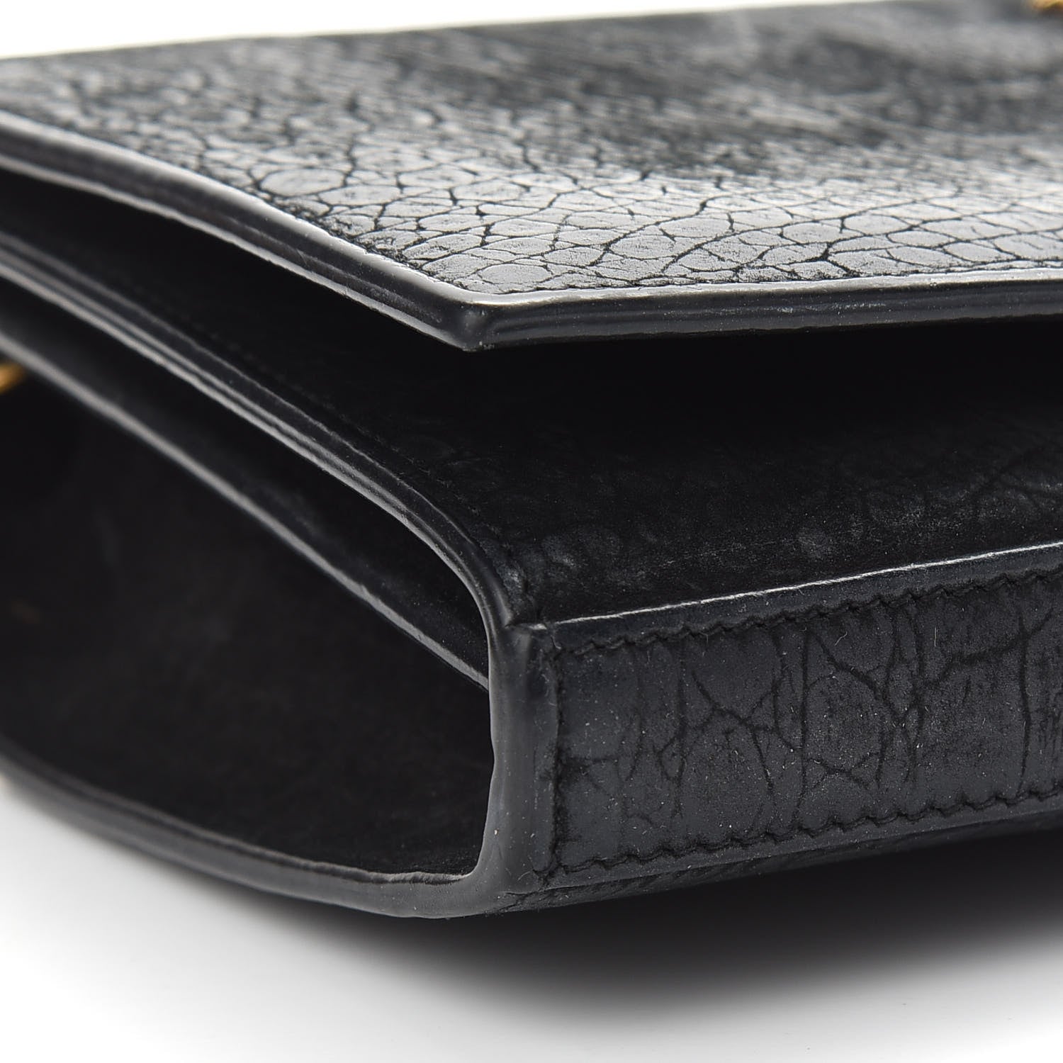 Saint Laurent Crocodile Embossed Nubuck Monogram Chain Wallet in Black 8 of 9