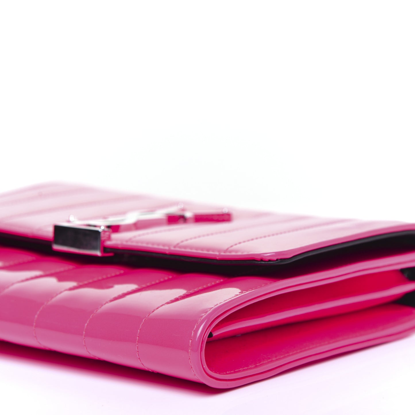 Patent Calfskin Matelasse Monogram Vicky Chain Wallet Pink