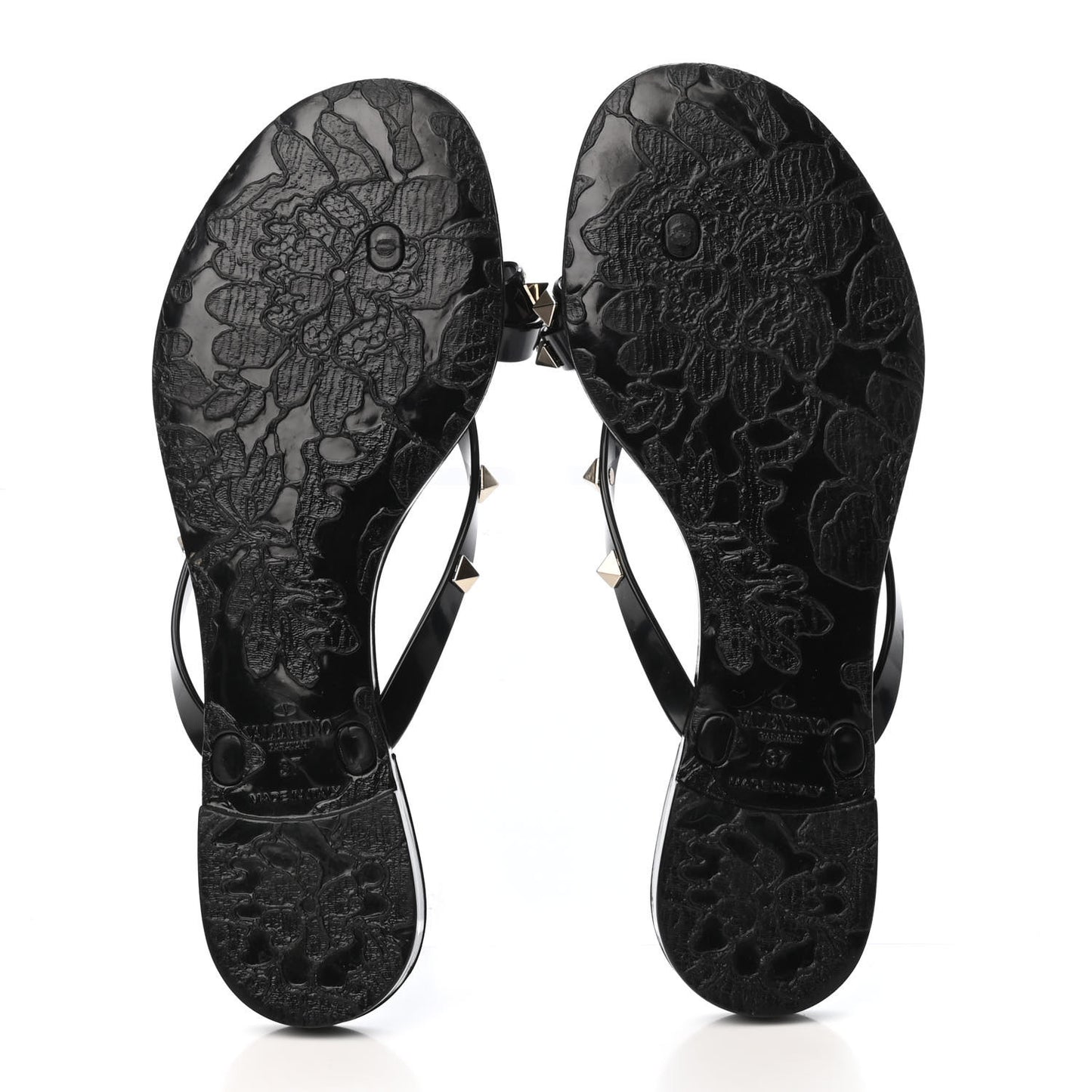 PVC Jelly Rockstud Bow Thong Sandals 37 Black