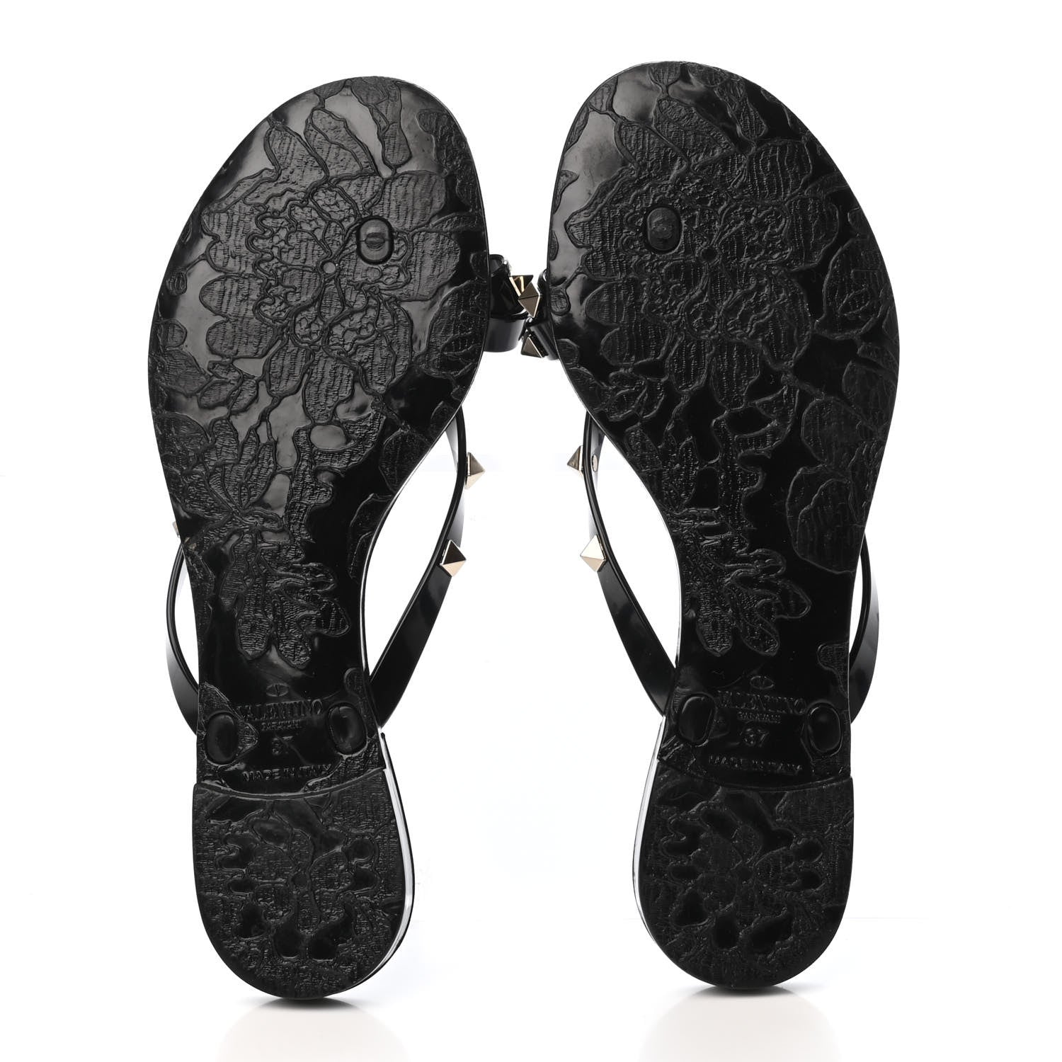 Valentino Garavani PVC Jelly Rockstud Bow Thong Sandals 37 Black 4 of 4