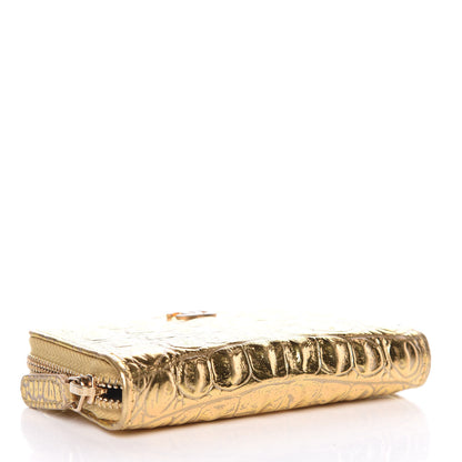 Chanel Metallic Calfskin Crocodile Embossed Cocodile Zip Coin Case Gold 4 of 8