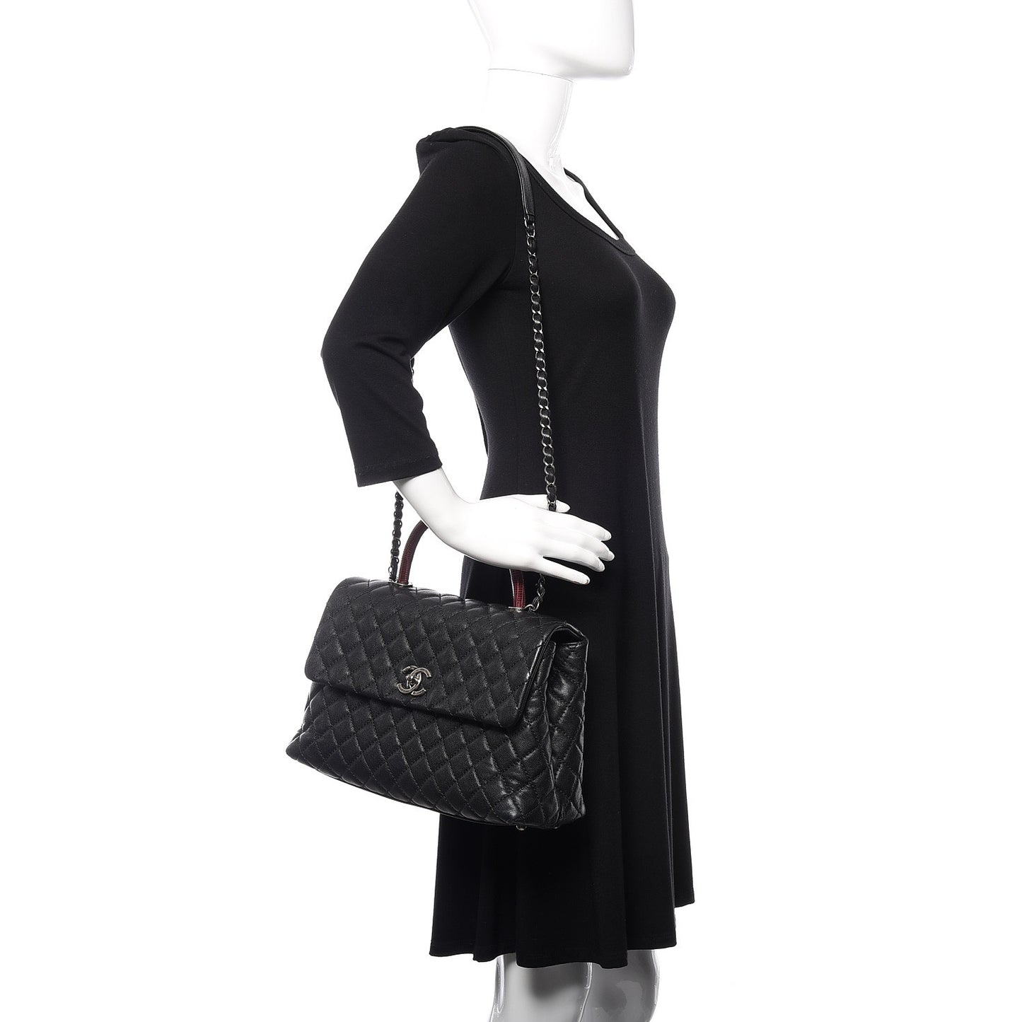 Caviar Lizard Quilted Medium Coco Handle Flap Black