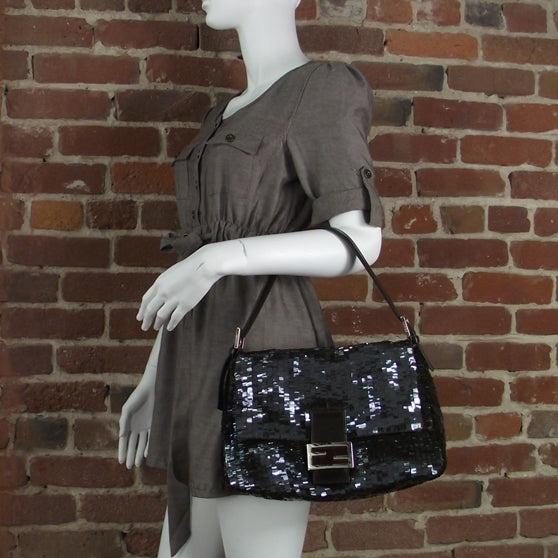 Fendi Sequin Paillettes LTD ED Shoulder Bag Black Rainbow 2 of 13
