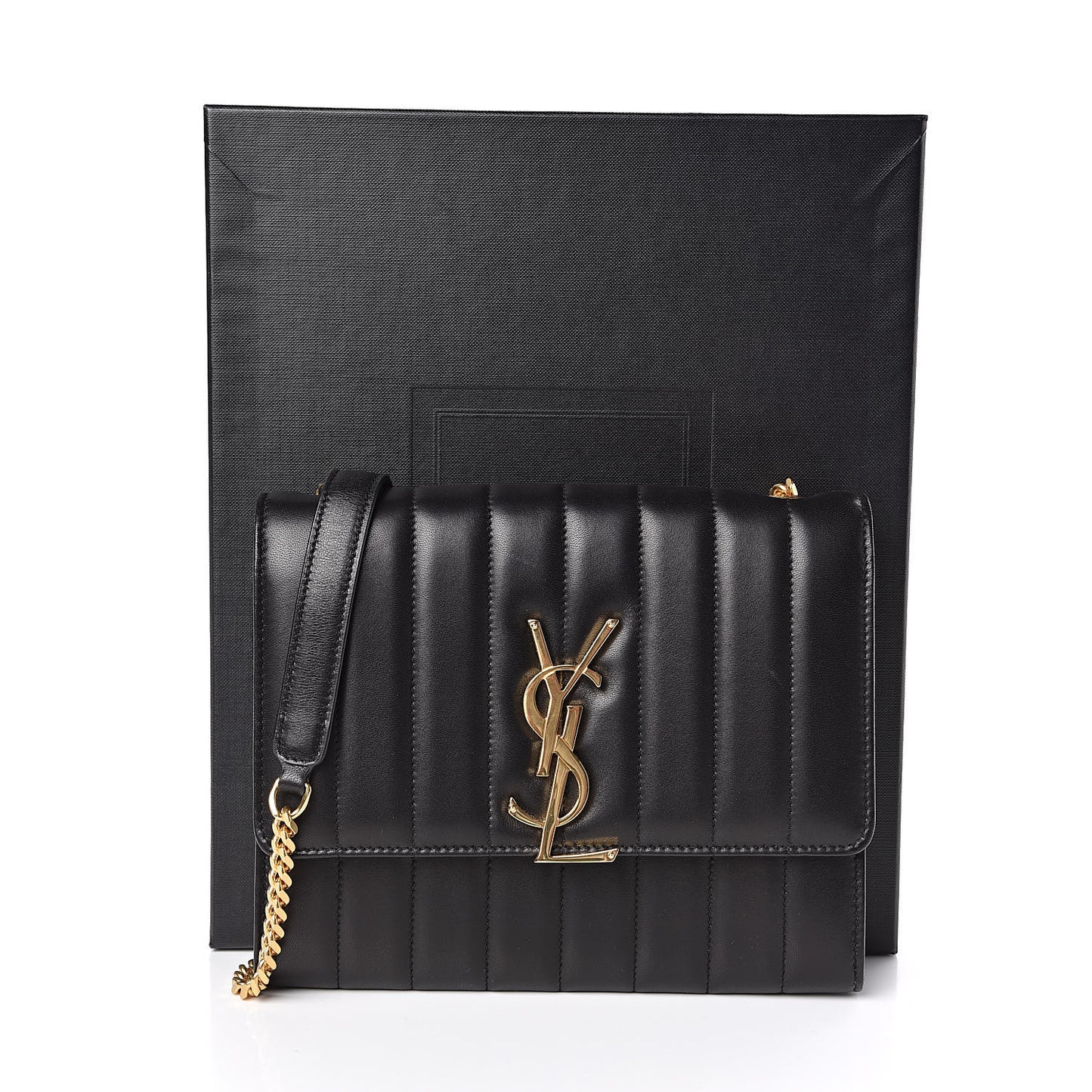 Lambskin Matelasse Monogram Vicky Chain Wallet Black