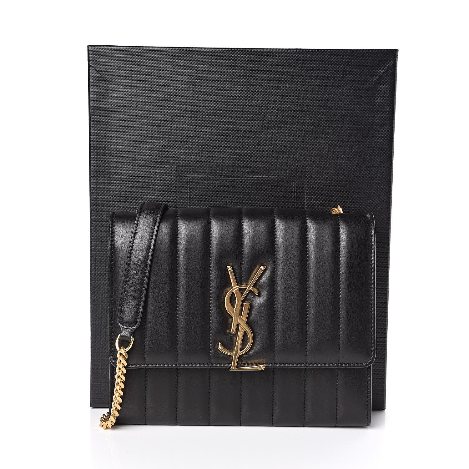 Saint Laurent Lambskin Matelasse Monogram Vicky Chain Wallet Black 10 of 10