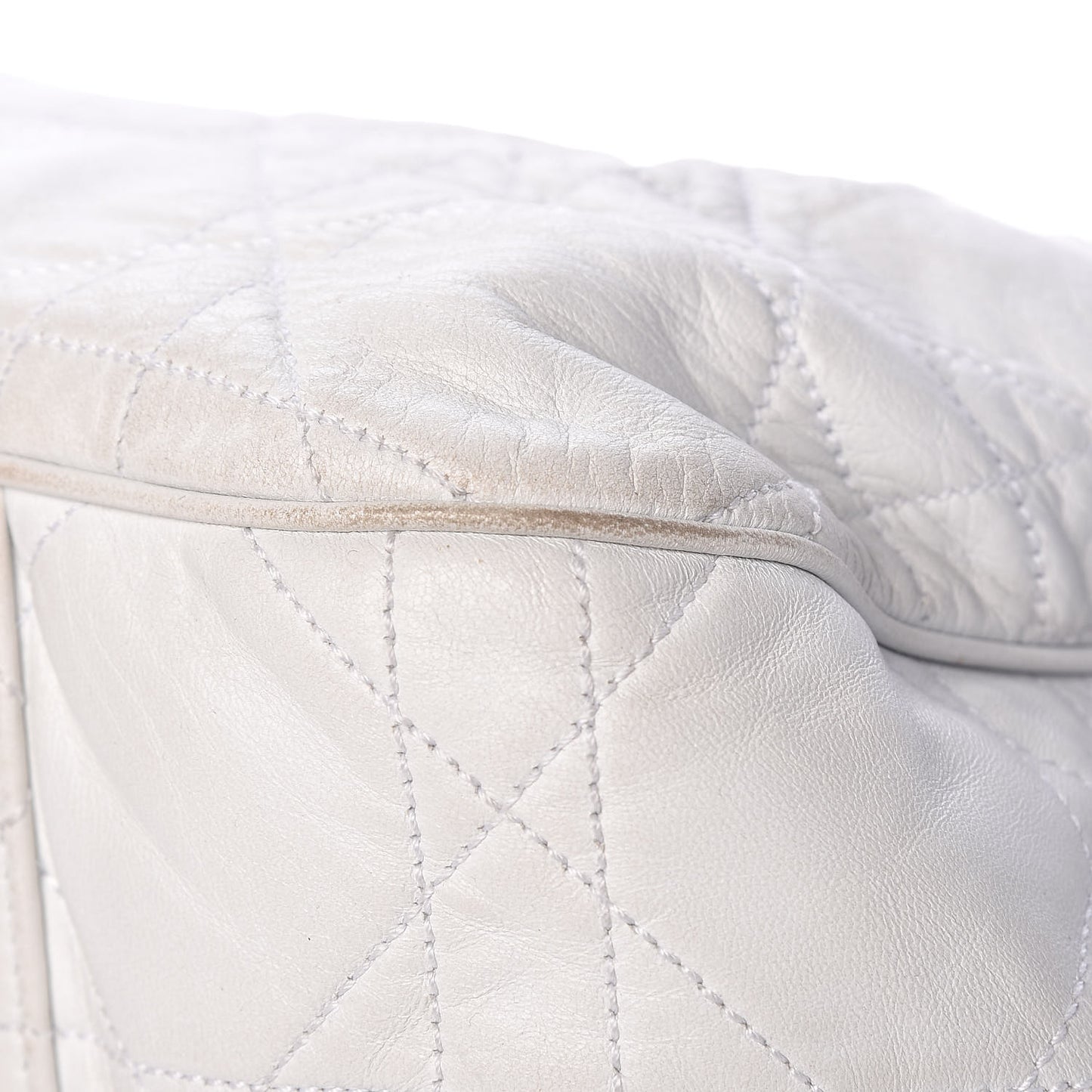 Lambskin Cannage Drawstring Bag White