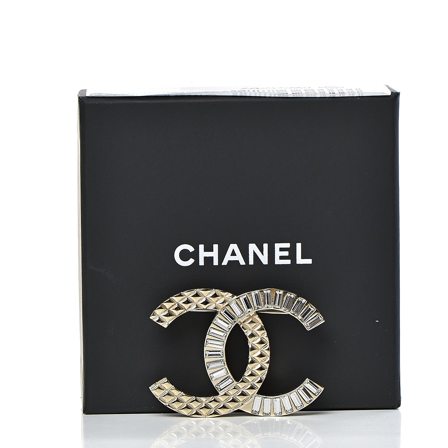 Baguette Crystal Quilted CC Brooch Gold