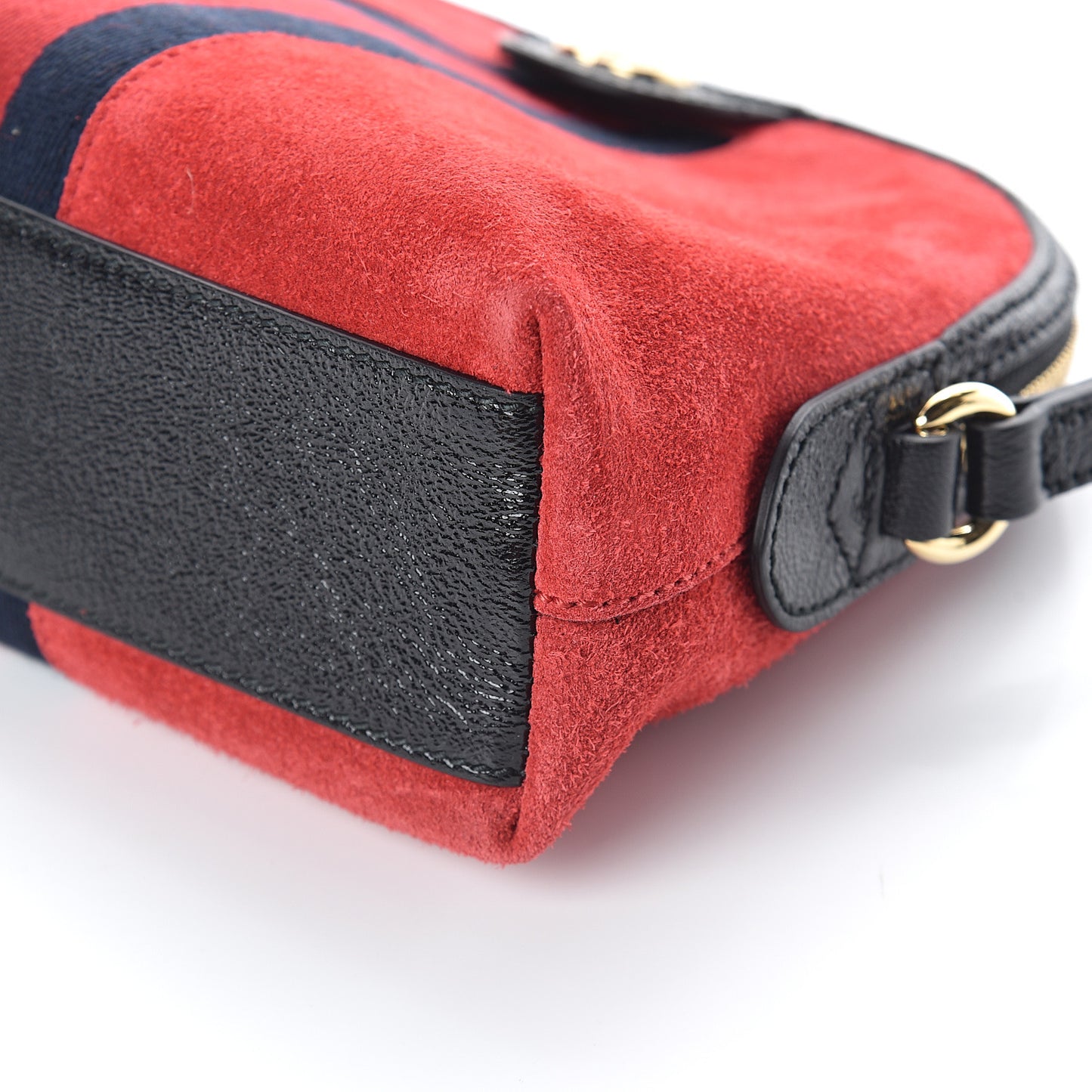 Suede Patent Web GG Small Ophidia Dome Shoulder Bag Hibiscus Red