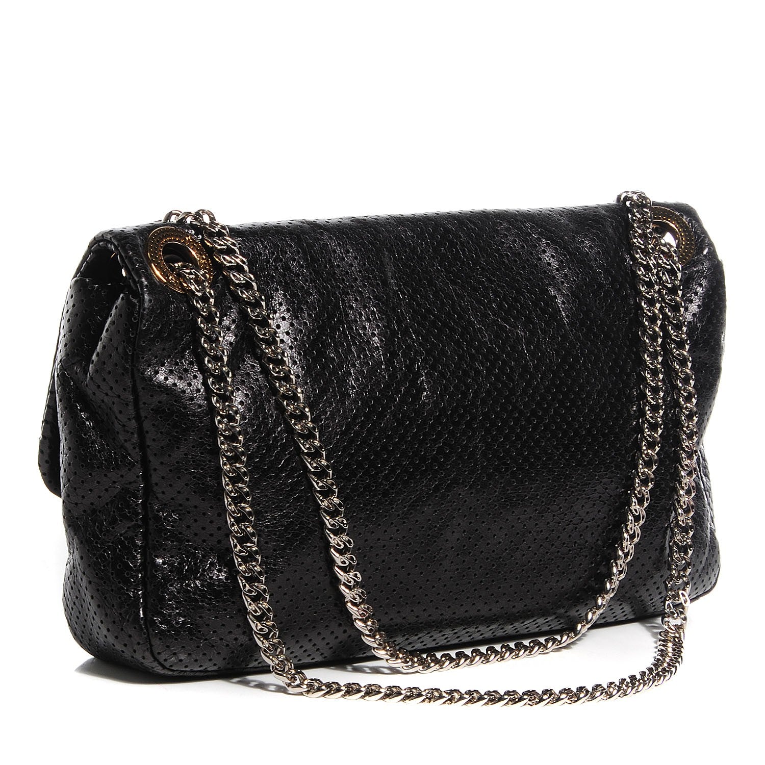 Chanel Metallic Crackled Calfskin Large Perforated Drill Flap Black 3 of 8