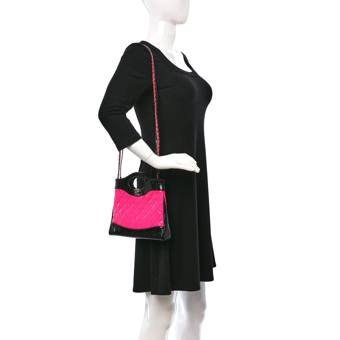 Patent Calfskin Quilted Mini 31 Shopping Bag Pink Black