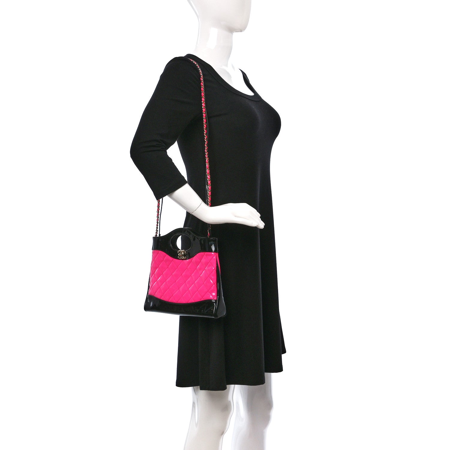 Chanel Patent Calfskin Quilted Mini 31 Shopping Bag Pink Black 2 of 10