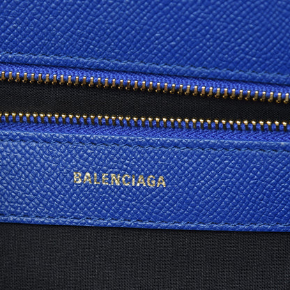 Balenciaga Signature Grained Calfskin Logo M Ville Top Handle Bag Bleu Roi White 10 of 14