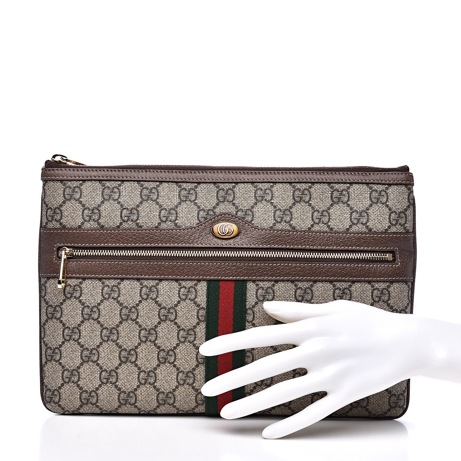 Gucci GG Supreme Monogram Large Ophidia Pouch Clutch Brown 2 of 11