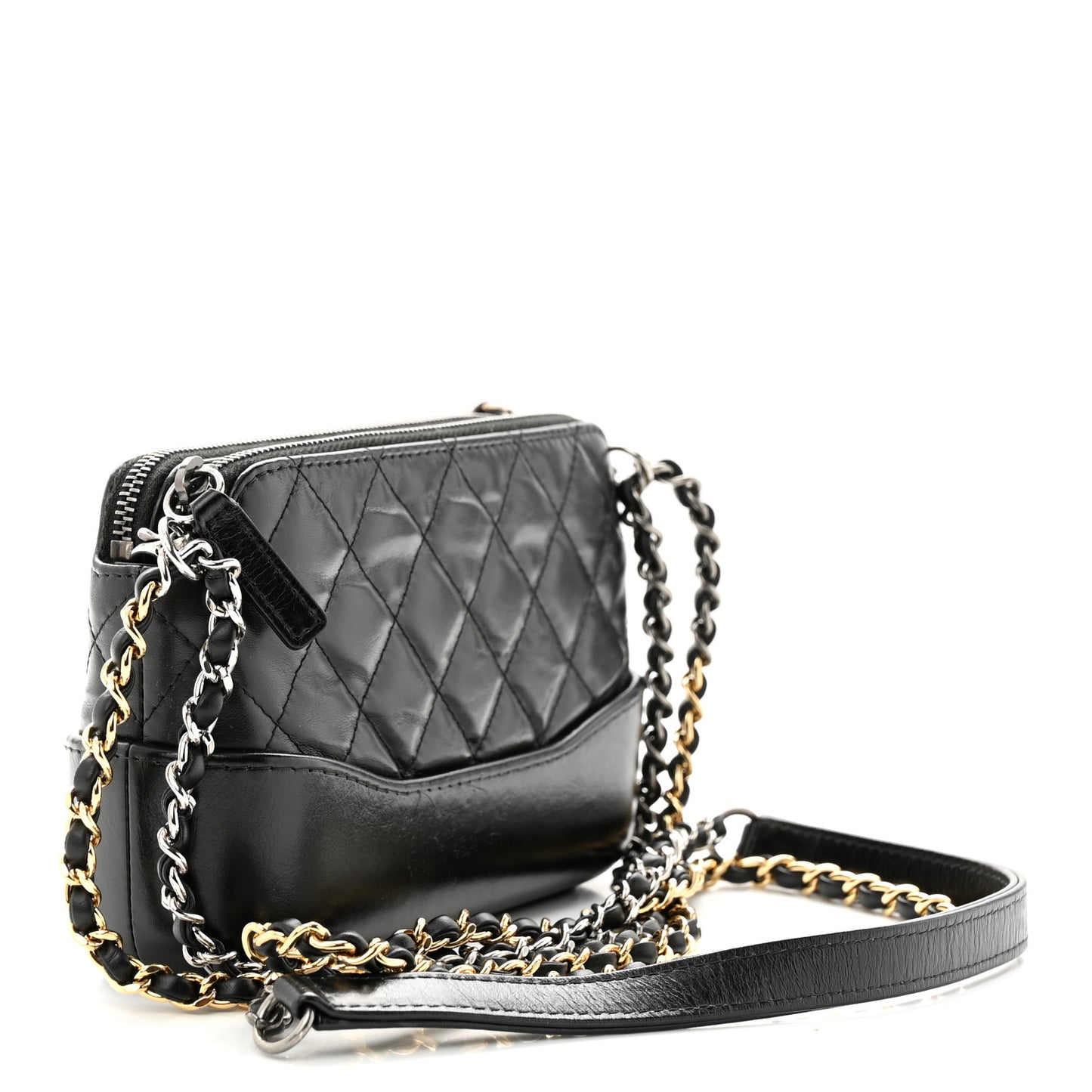 Aged Calfskin Quilted Small Gabrielle Clutch With Chain Black