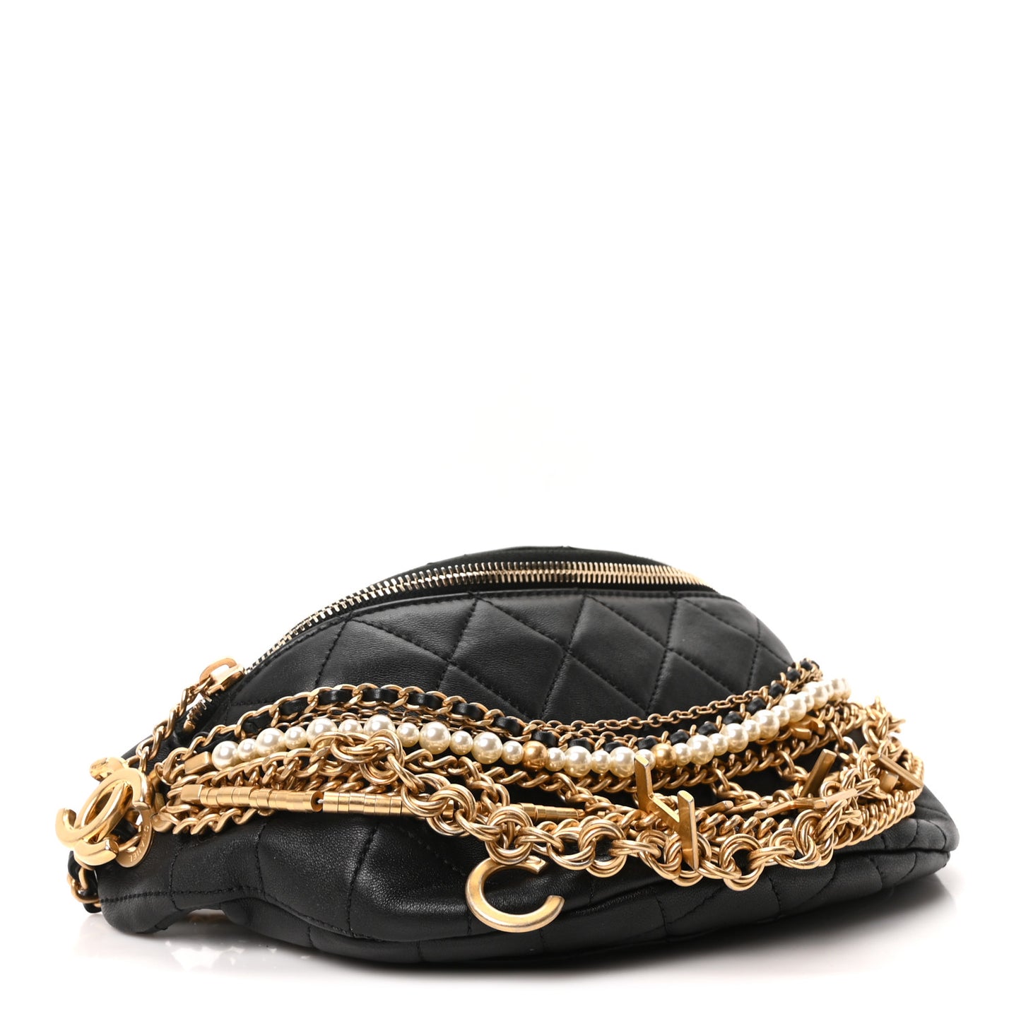 Lambskin Quilted All About Chains Waist Belt Bag Black