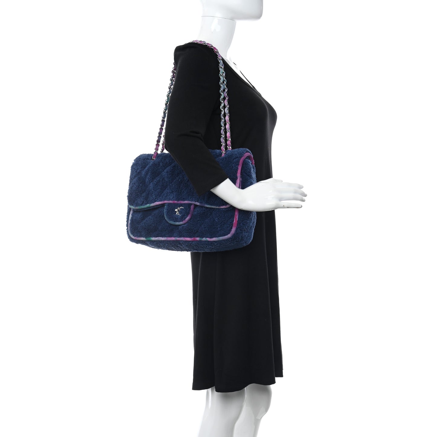 Mixed Fibers Quilted Large Flap Bag Navy Blue