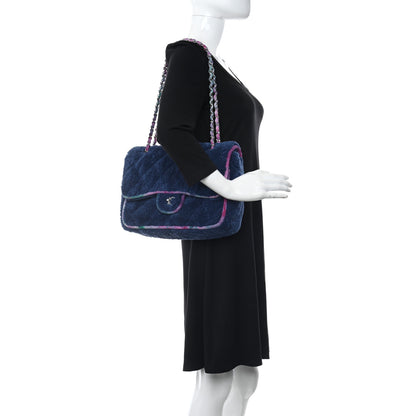 Chanel Mixed Fibers Quilted Large Flap Bag Navy Blue 2 of 10