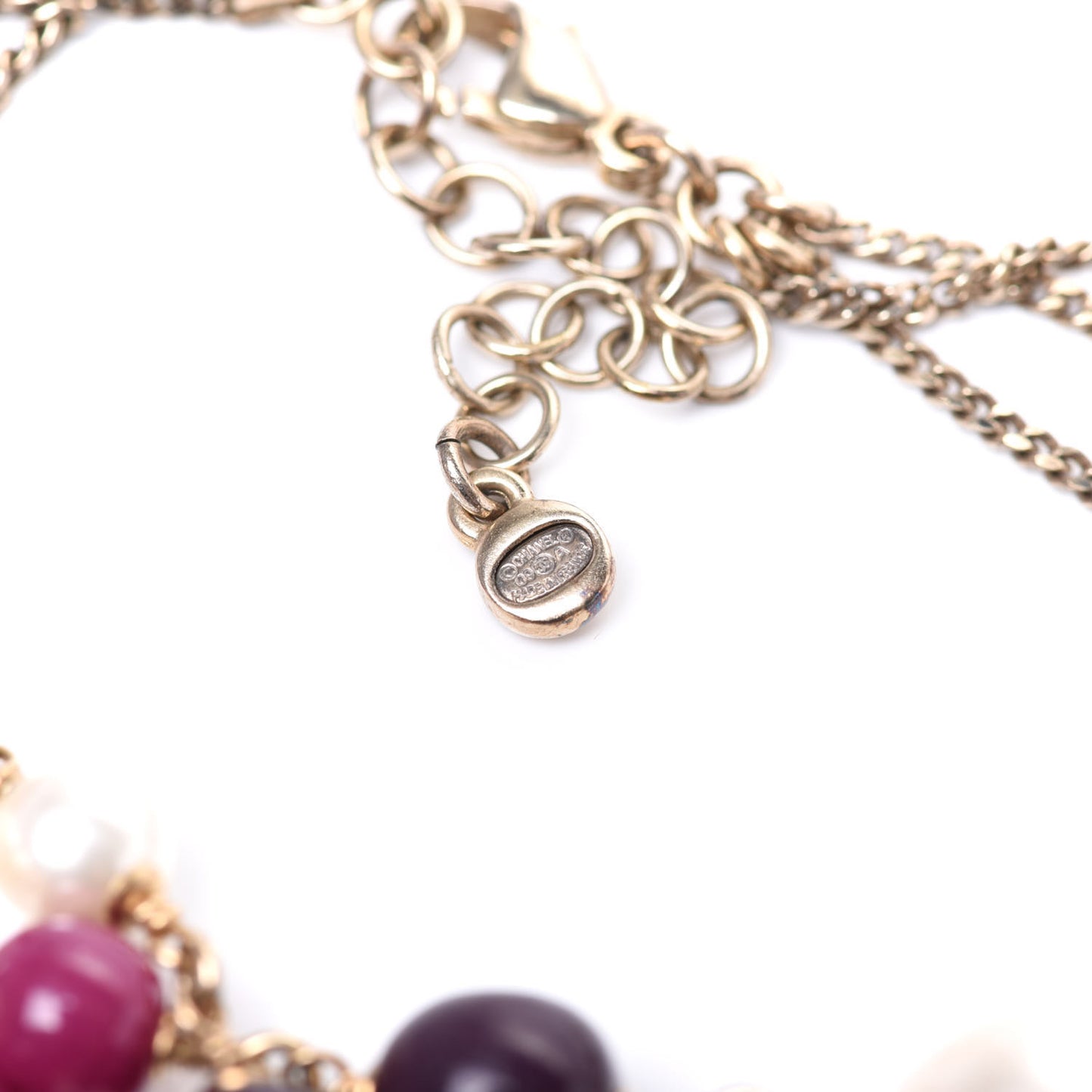 Crystal Pearl Resin Beaded Graduated CC Heart Long Necklace Gold Multicolor