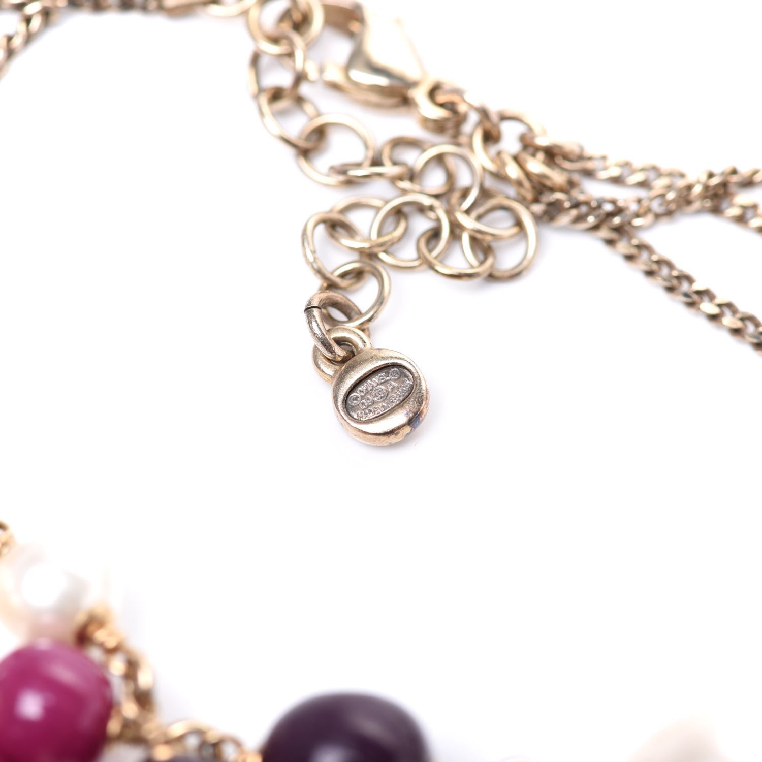 Chanel Crystal Pearl Resin Beaded Graduated CC Heart Long Necklace Gold Multicolor 4 of 4