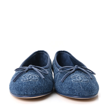 Chanel Washed Denim Quilted Cap Toe CC Ballerina Flats 37 Blue 3 of 10