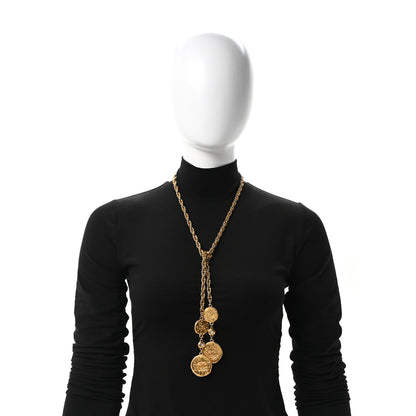Chanel Metal Crystal CC Medallion Lariat Necklace Gold 2 of 4