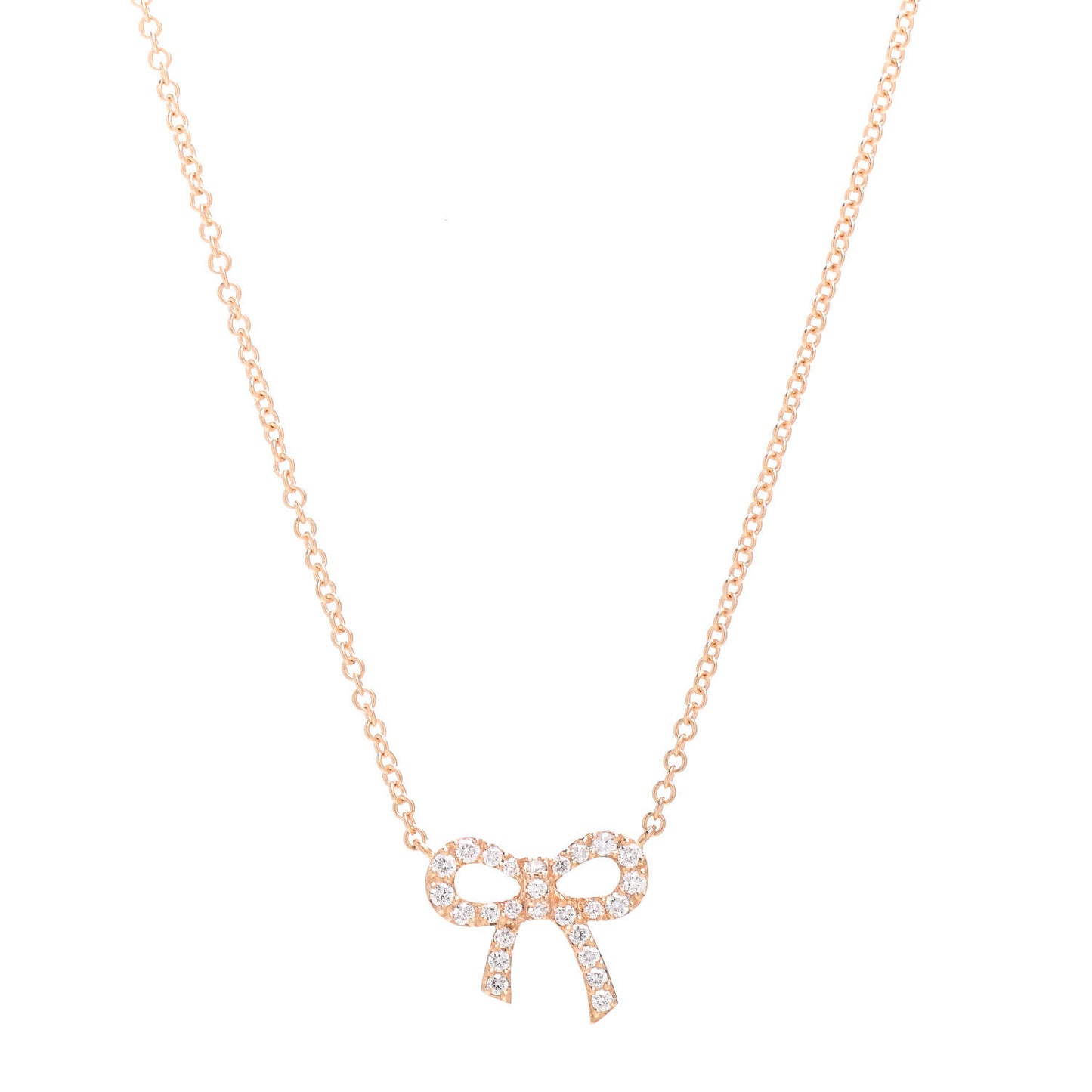 18K Rose Gold Diamond Mini Bow Pendant Necklace