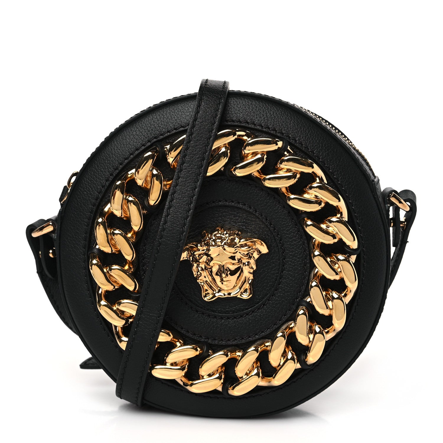 Versace Calfskin Mini La Medusa Chain Round Crossbody Bag Black 1 of 8
