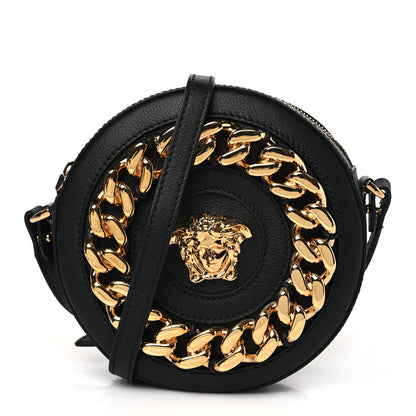 Versace Calfskin Mini La Medusa Chain Round Crossbody Bag Black 1 of 8