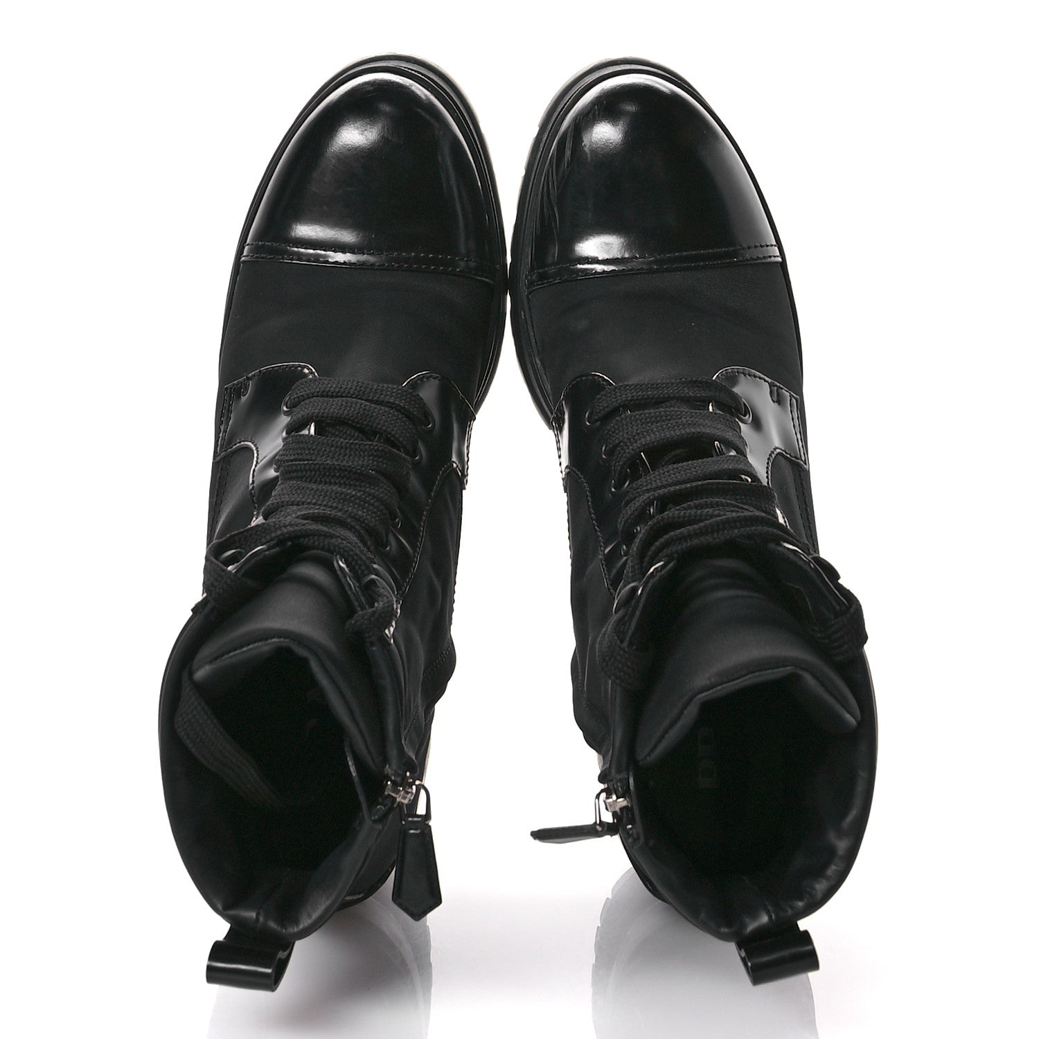 Prada Spazzolato Re-Nylon Metal Triangle Logo Lace Up 55mm Ankle Boots 39 Black 2 of 10