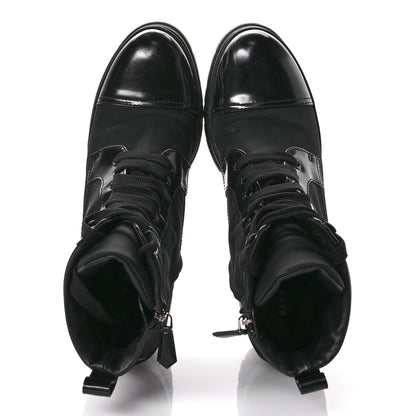 Prada Spazzolato Re-Nylon Metal Triangle Logo Lace Up 55mm Ankle Boots 39 Black 2 of 10