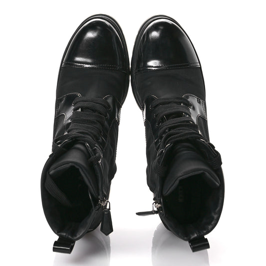 Spazzolato Re-Nylon Metal Triangle Logo Lace Up 55mm Ankle Boots 39 Black