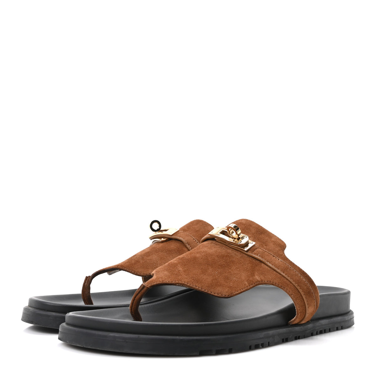 Hermes Suede Goatskin Womens Empire Sandals 41 Gold 4 of 9