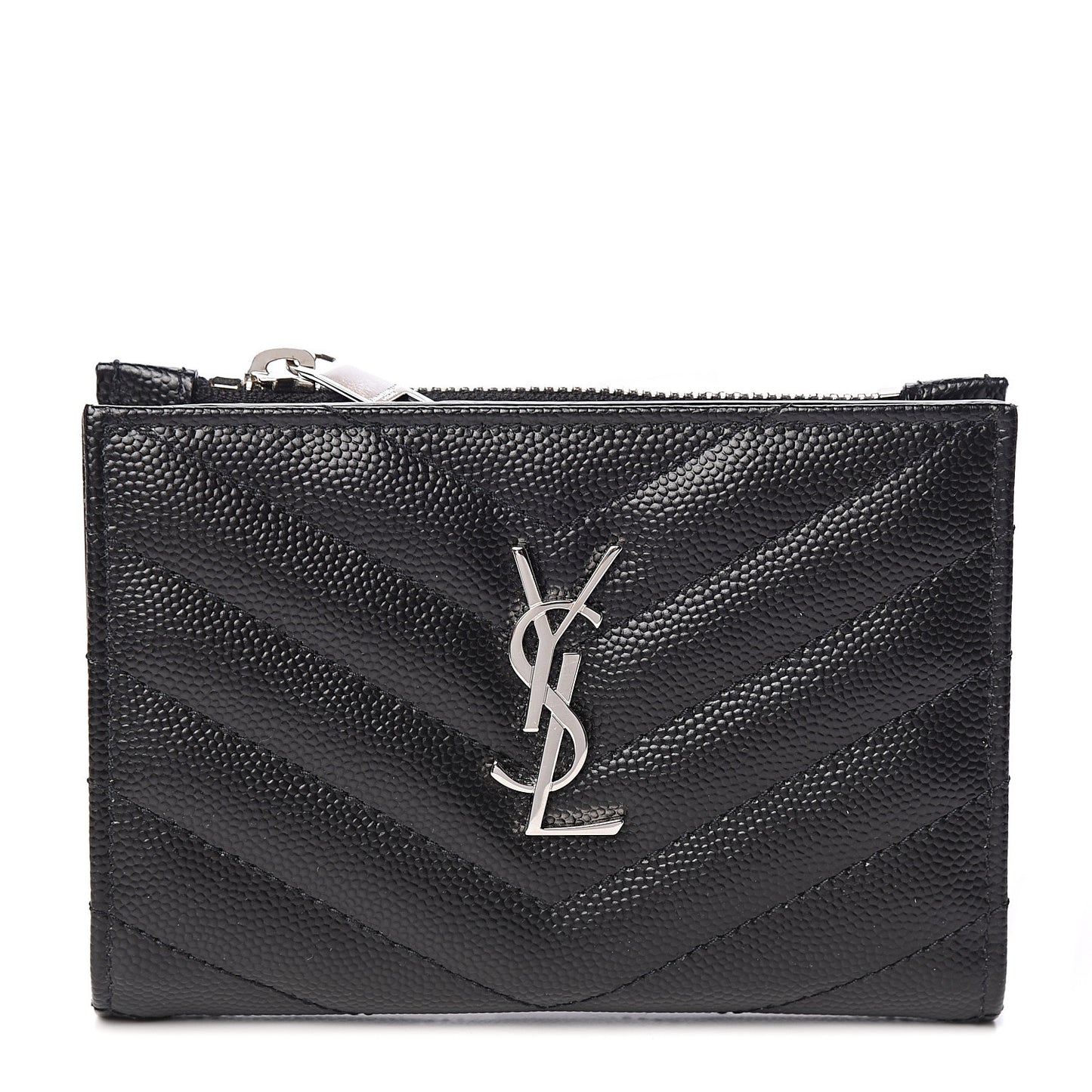 Grain De Poudre Matelasse Chevron Monogram Zipped Two-Part Wallet Black