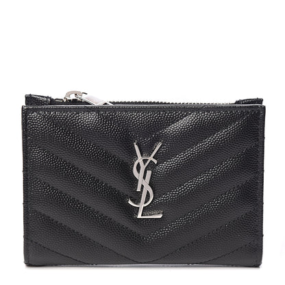 Saint Laurent Grain De Poudre Matelasse Chevron Monogram Zipped Two-Part Wallet Black 1 of 7