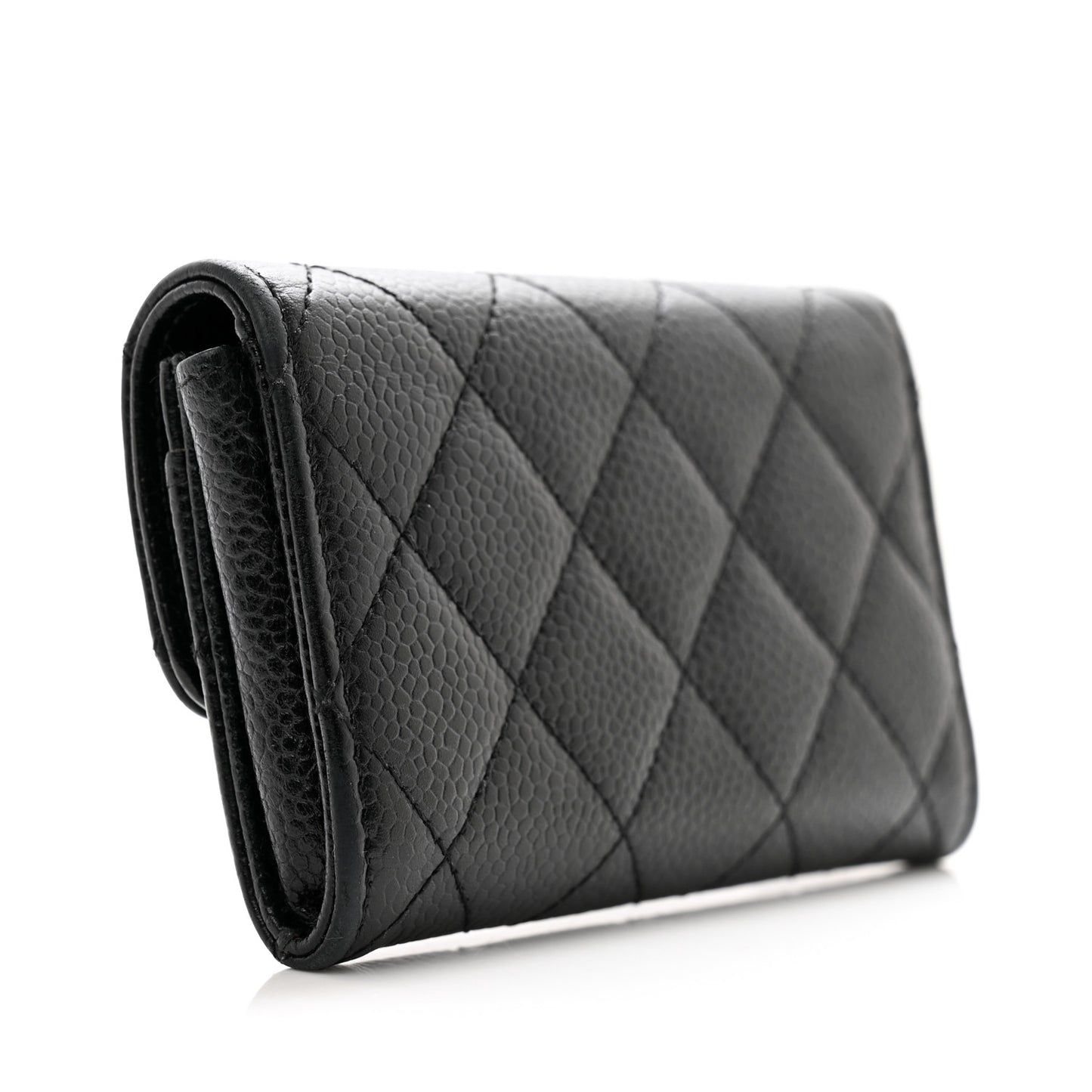 Caviar Quilted Flap Card Holder Wallet Black
