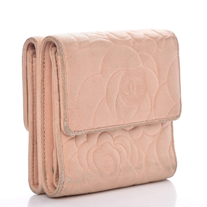 Chanel Lambskin Camellia Embossed Small Double Wallet Pink 3 of 20
