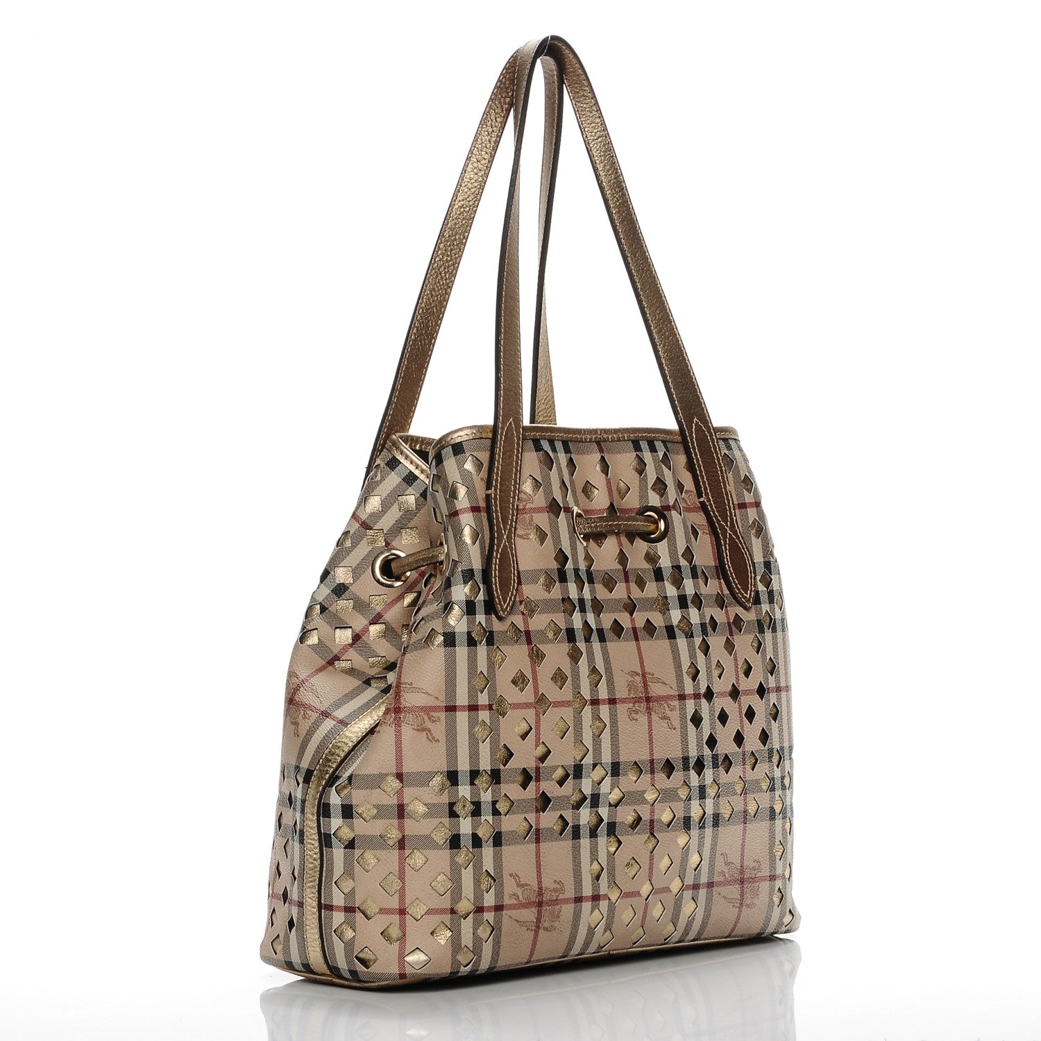 Burberry Haymarket Check Drawstring Claudia Bag Gold 3 of 12