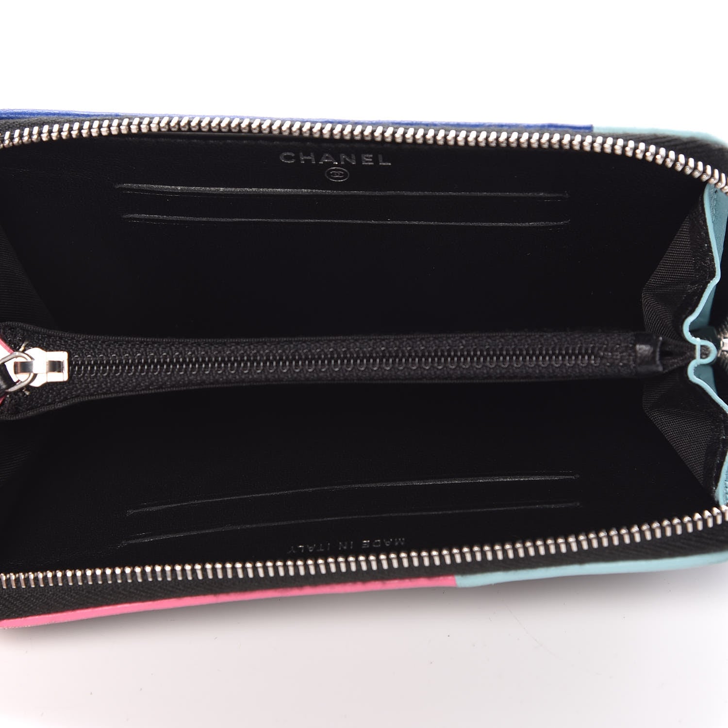 Chanel Lambskin Quilted Small Gusset Zip Around Wallet Black Pink Light Blue 5 of 15
