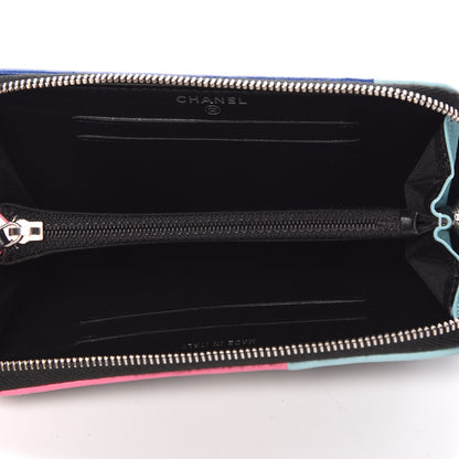 Chanel Lambskin Quilted Small Gusset Zip Around Wallet Black Pink Light Blue 5 of 15
