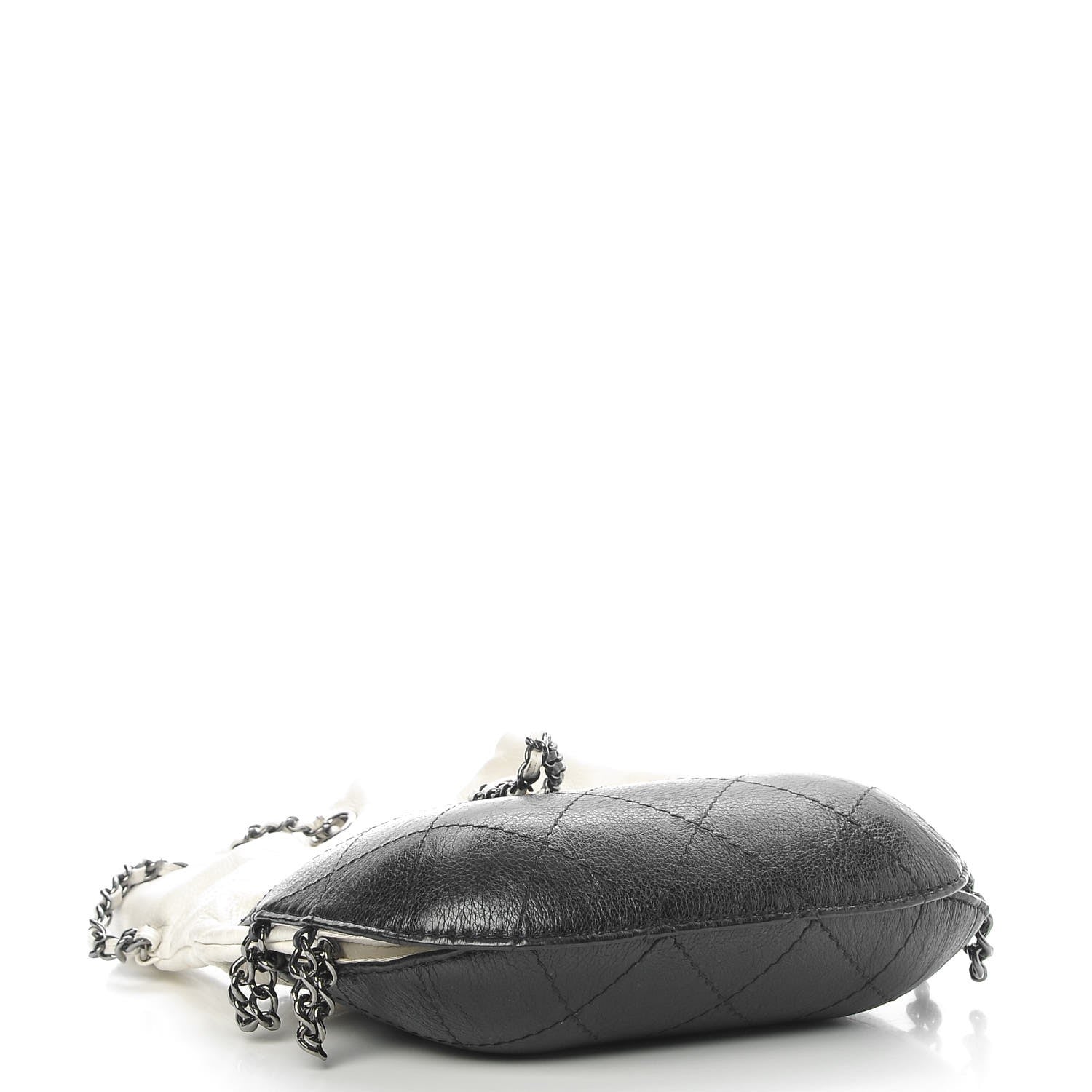 Chanel Aged Calfskin Quilted Small Gabrielle Bucket White Black 4 of 7