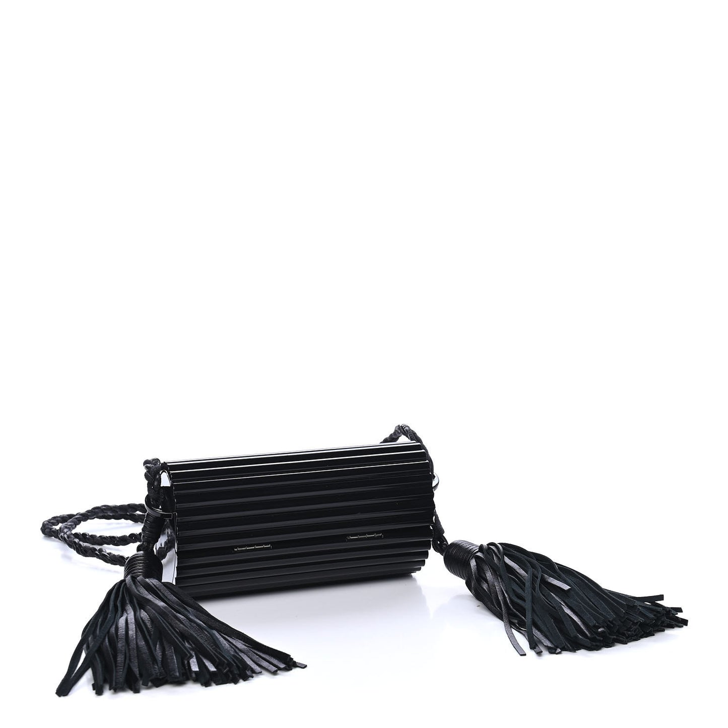 Ribbed Plexiglass Lambskin Fringe Monogram Opium Box Bag Black