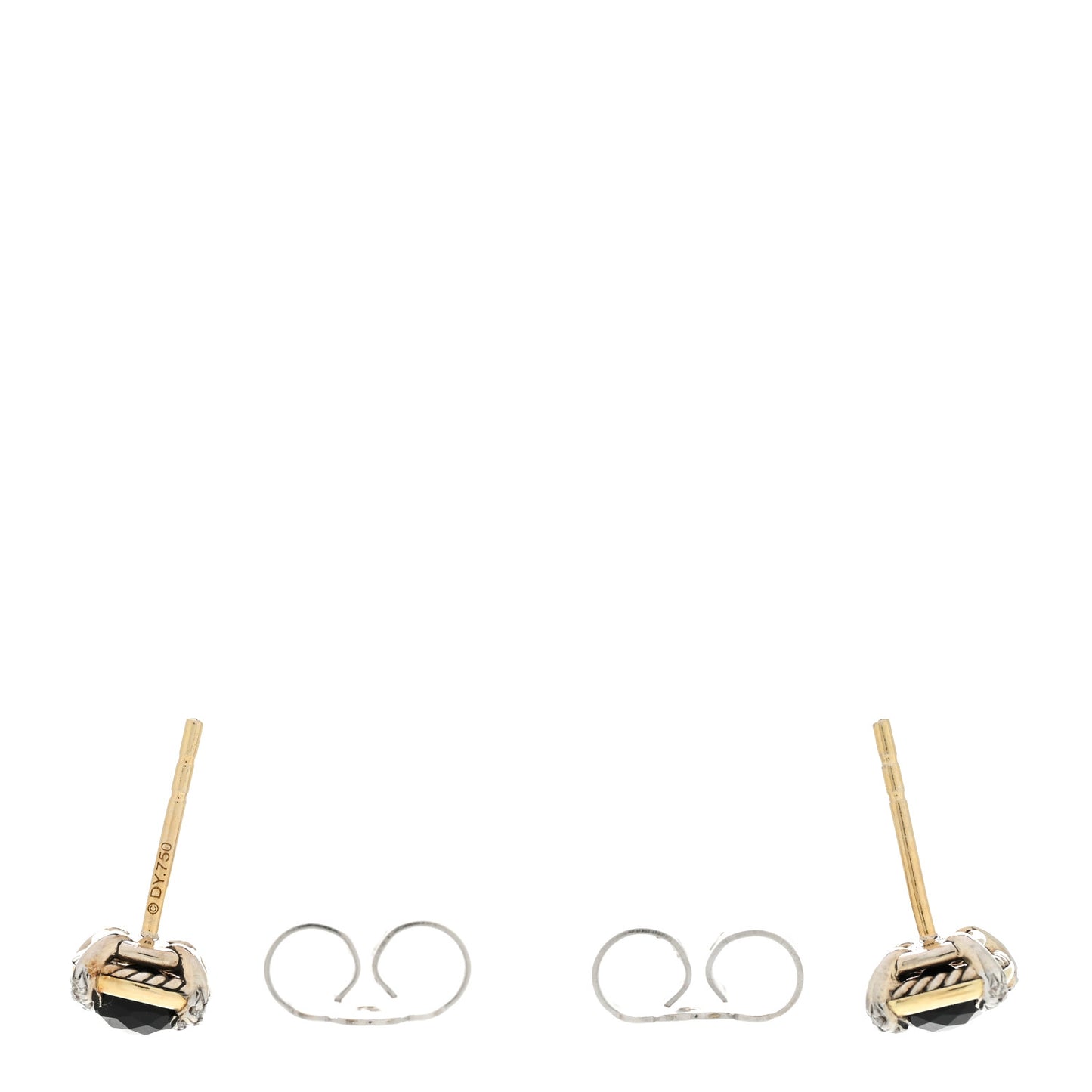 18K Yellow Gold Sterling Silver Diamond Black Onyx 5mm Petite Chatelaine Bezel Earrings