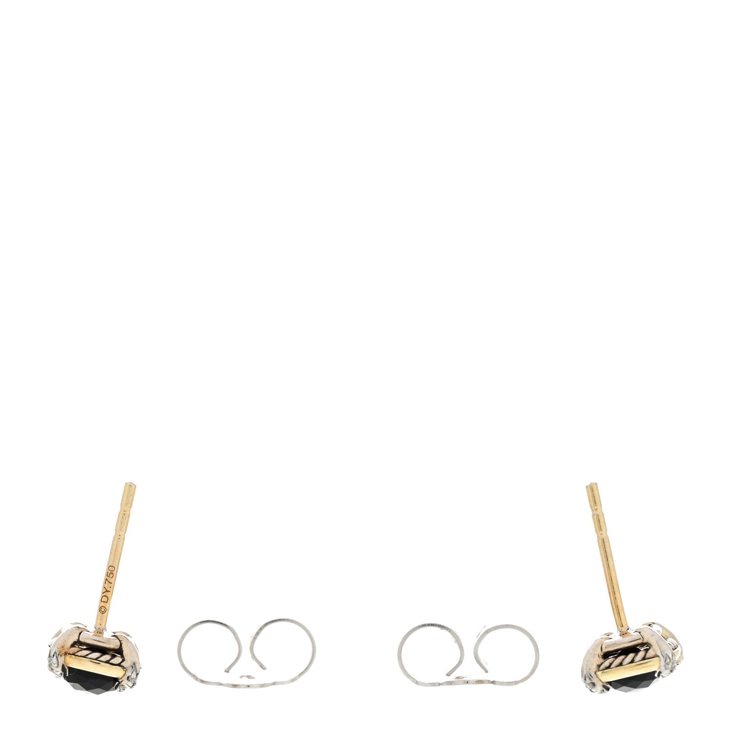 David Yurman 18K Yellow Gold Sterling Silver Diamond Black Onyx 5mm Petite Chatelaine Bezel Earrings 3 of 5