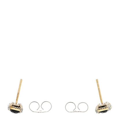 David Yurman 18K Yellow Gold Sterling Silver Diamond Black Onyx 5mm Petite Chatelaine Bezel Earrings 3 of 5