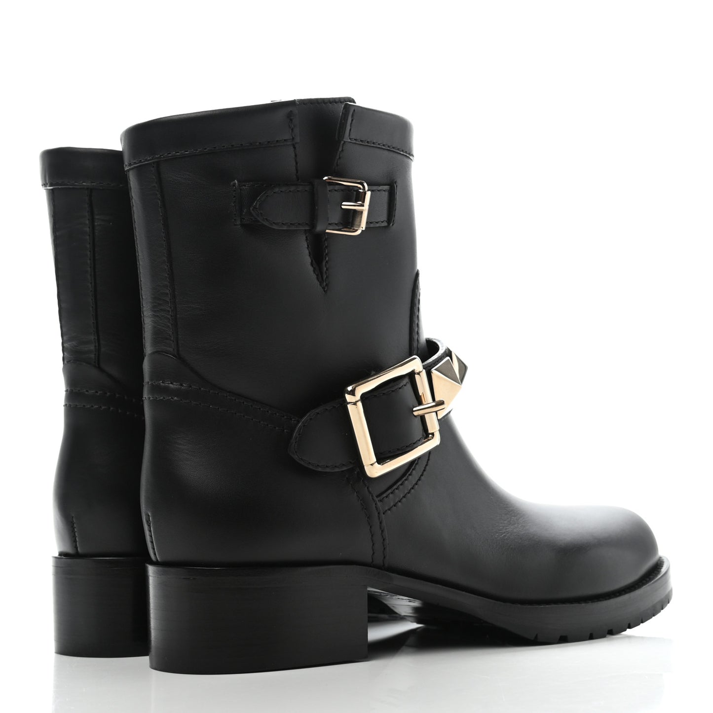Calfskin Lock Studded 30mm Biker Boots 36.5 Black