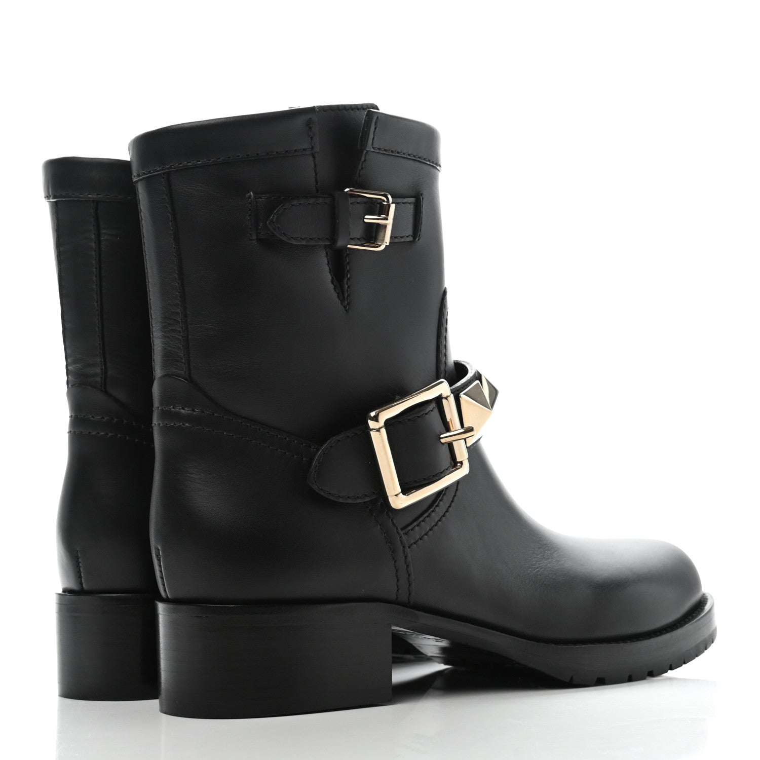 Valentino Garavani Calfskin Lock Studded 30mm Biker Boots 36.5 Black 4 of 10