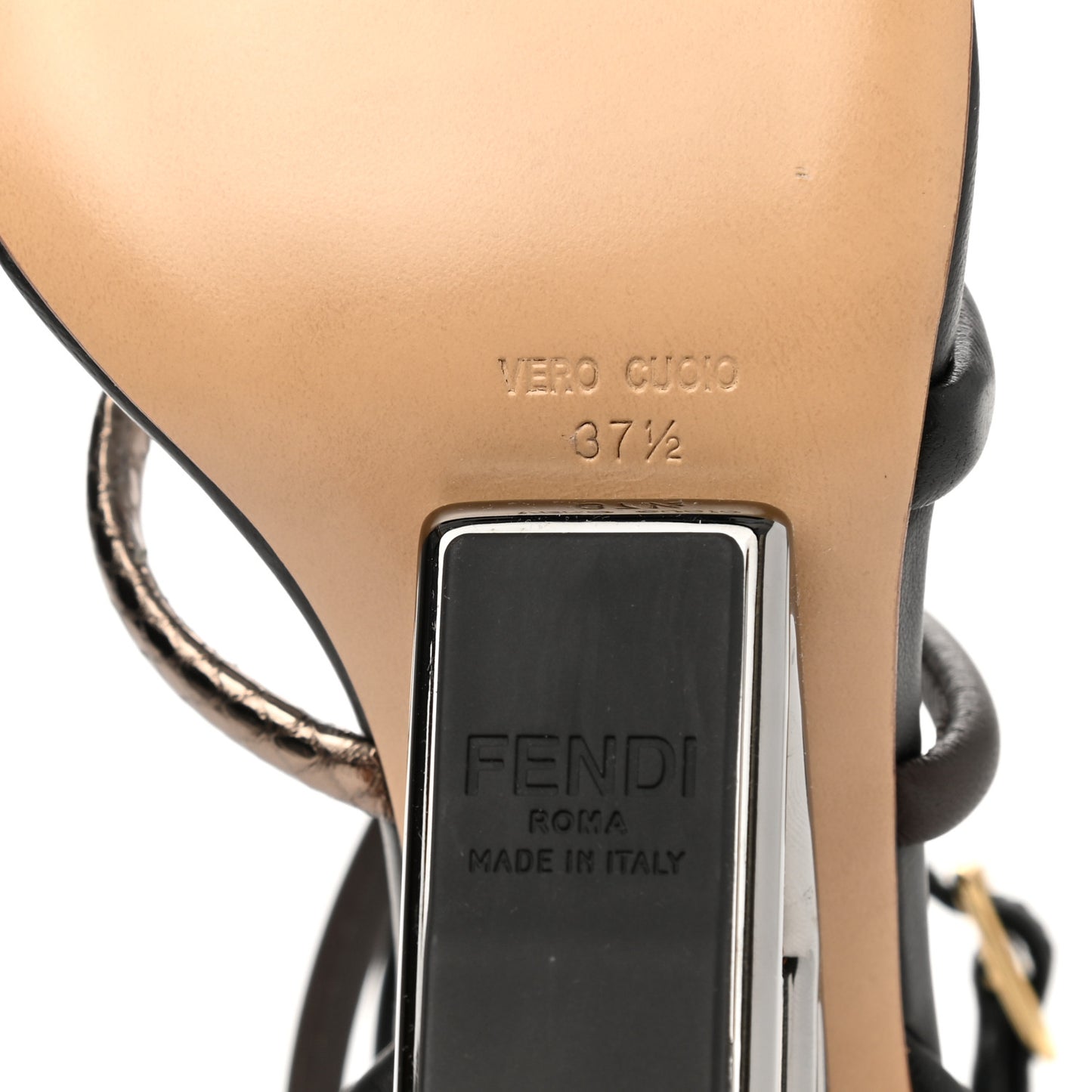 Nappa Metallic Ayers Fendi First 95mm Strappy Sandals 37.5 Black Chocolate Stagno