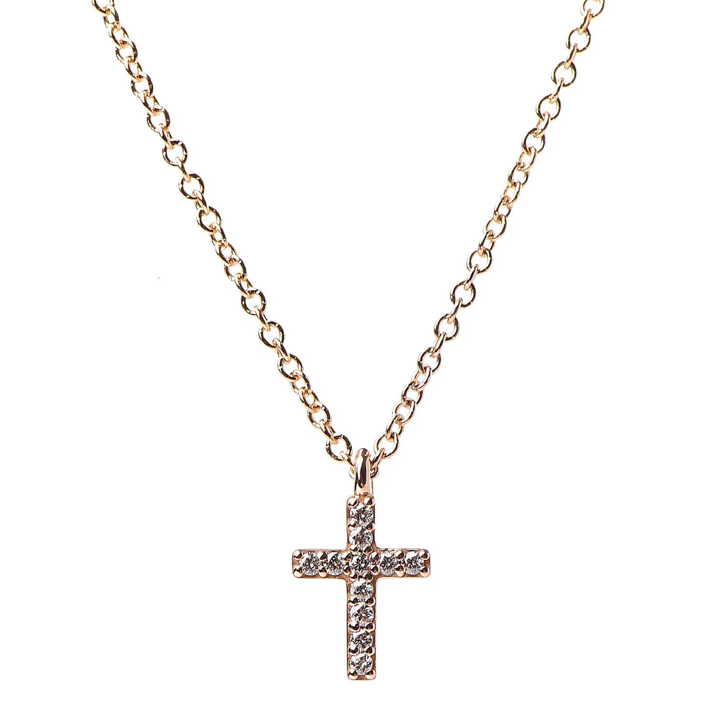 18K Rose Gold Diamond Mini Cross Pendant Necklace