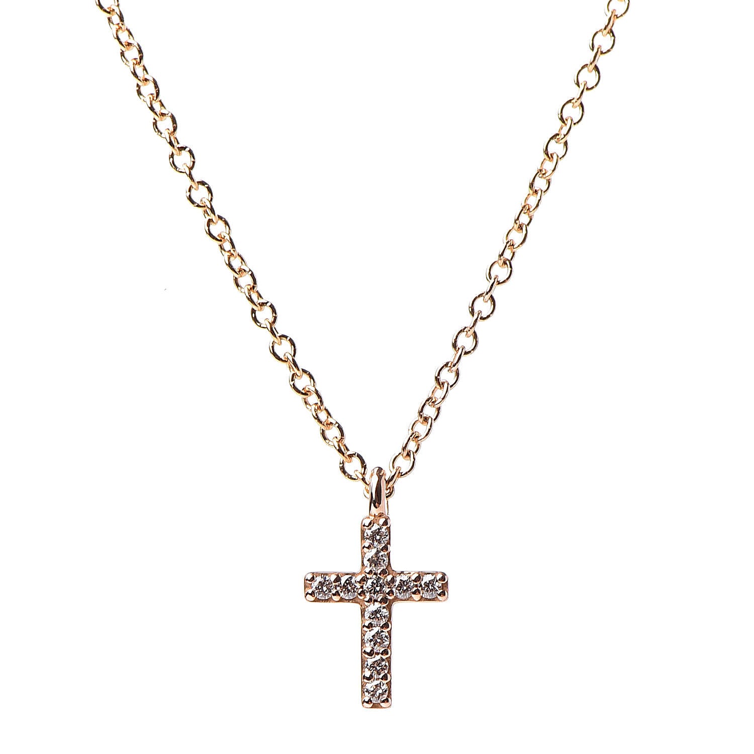 Tiffany 18K Rose Gold Diamond Mini Cross Pendant Necklace 4 of 6