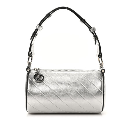 Gucci Sakai Be Green Calfskin Diagonal Stitched Mini Blondie Barrel Shoulder Bag Silver 1 of 9